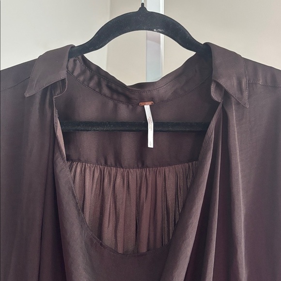 Free People Shine Bright Cowl Neck Oversized Blouse Midnight Brown Size Large